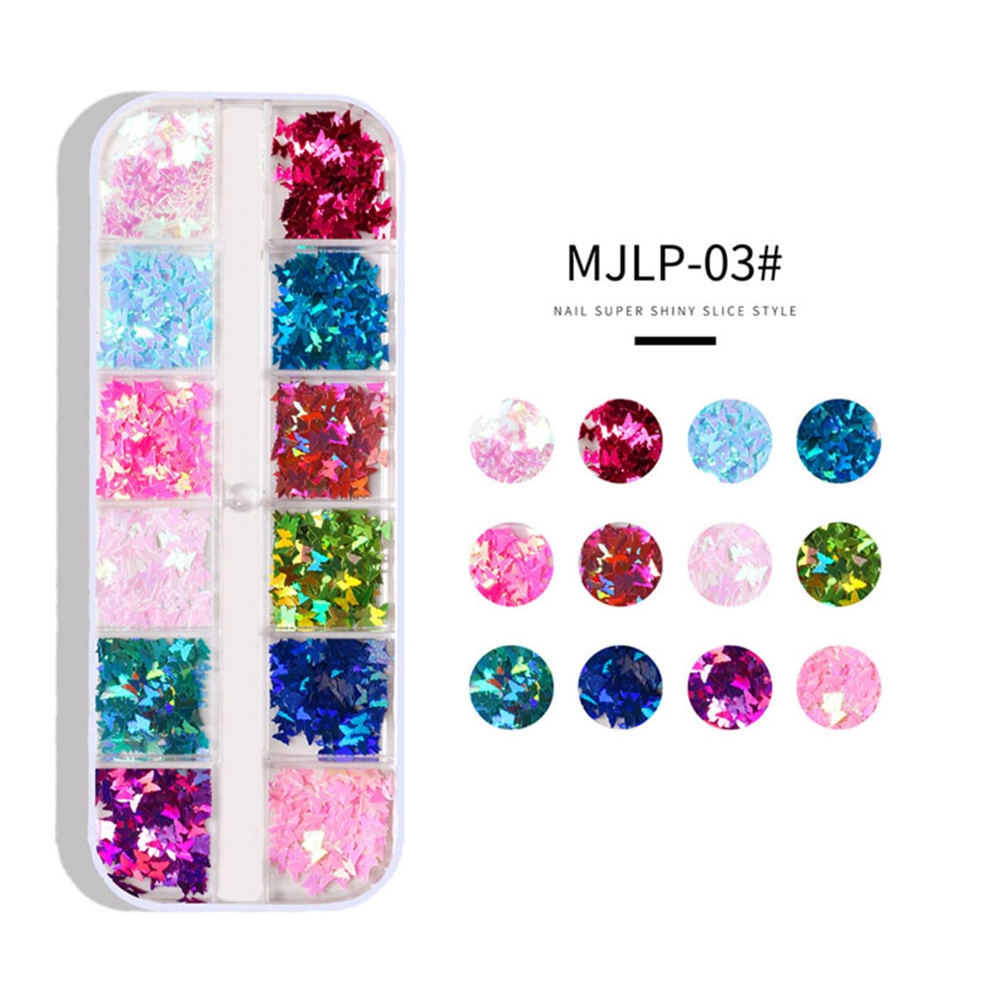 12 Grids Butterfly Glitter Nail Art Sequins Multicolor (٦)