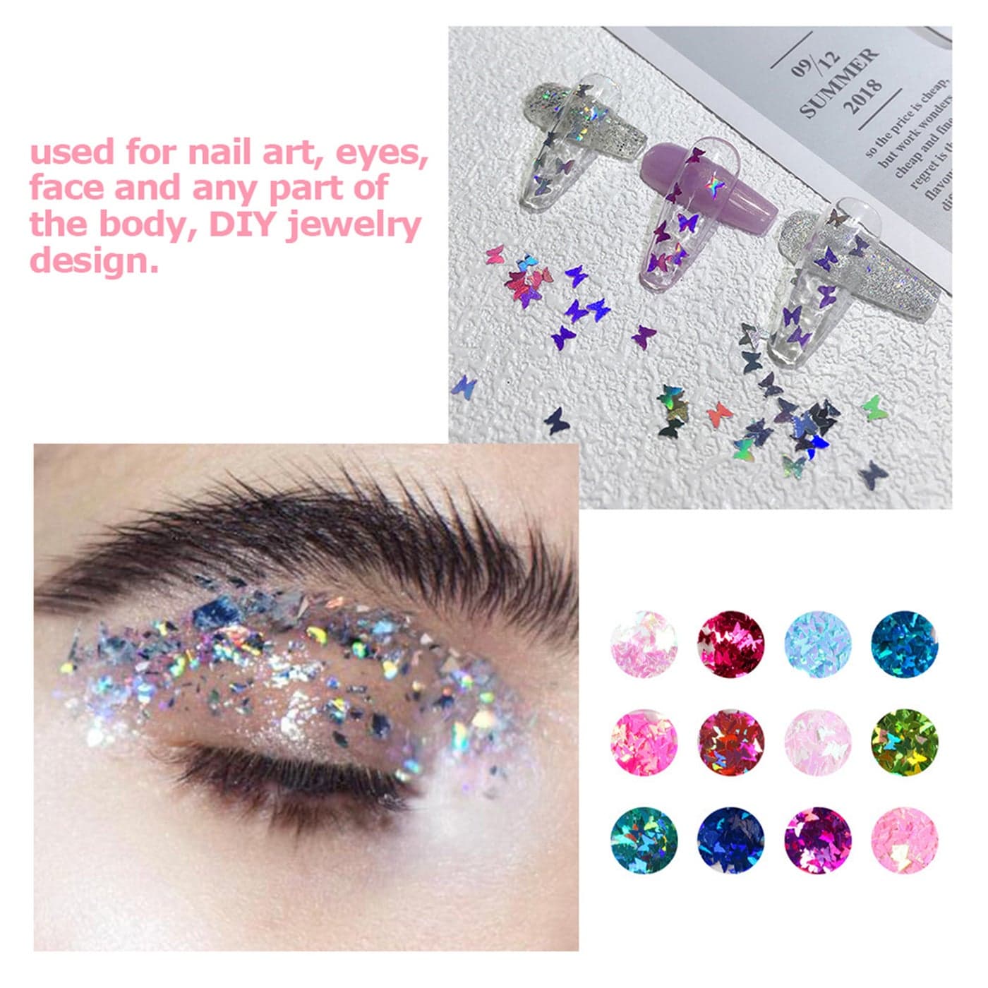 12 Grids Butterfly Glitter Nail Art Sequins Multicolor (٧)