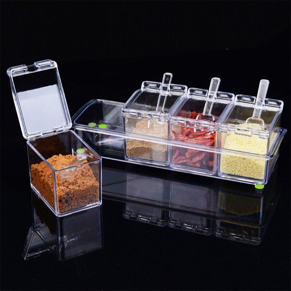 Set of 4 Detachable Seasoning Storage Clear Spice Rack Organizer Condiment Holder Transparent 26*8.5*10.5cm (5)