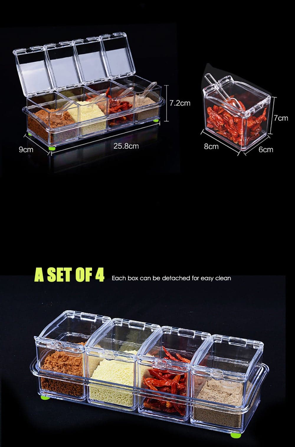 Set of 4 Detachable Seasoning Storage Clear Spice Rack Organizer Condiment Holder Transparent 26*8.5*10.5cm (7)