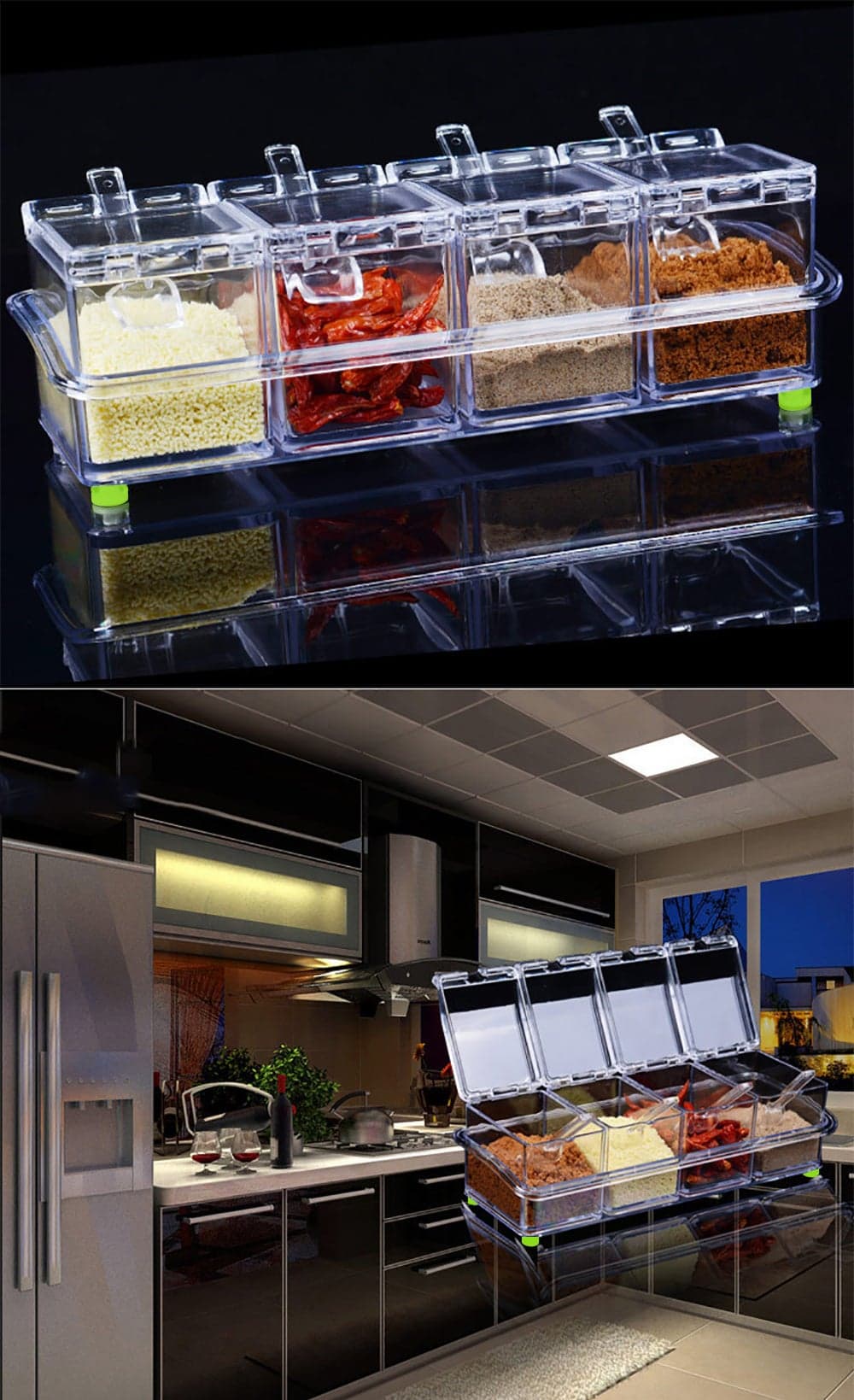 Set of 4 Detachable Seasoning Storage Clear Spice Rack Organizer Condiment Holder Transparent 26*8.5*10.5cm (6)