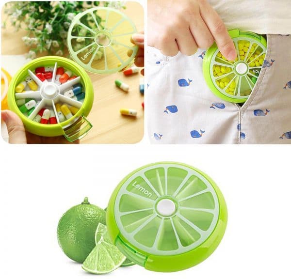 Lemon Shaped Portable Pill Storage Box Green Other Storage (4)