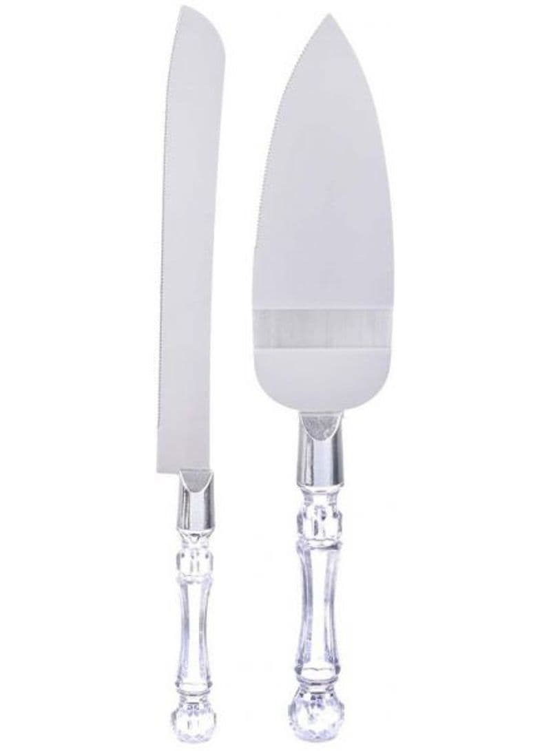 2-Piece Cake And Server  Knife Set With Crystal Handle Silver 17.2cm