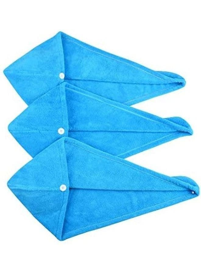 3-Piece Of Soft Shower Hair Towel Blue 9.09inch Hair Clips
