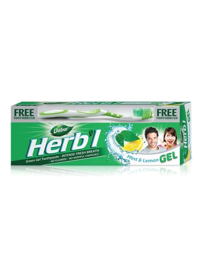 Herbal Mint And Lemon Green Gel Toothpaste With Toothbrush Multicolor 150grams