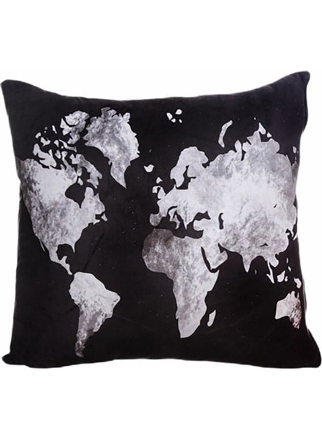 World Map Velvet Decorative Cushion Black/White 45x45cm Decorative Pillows