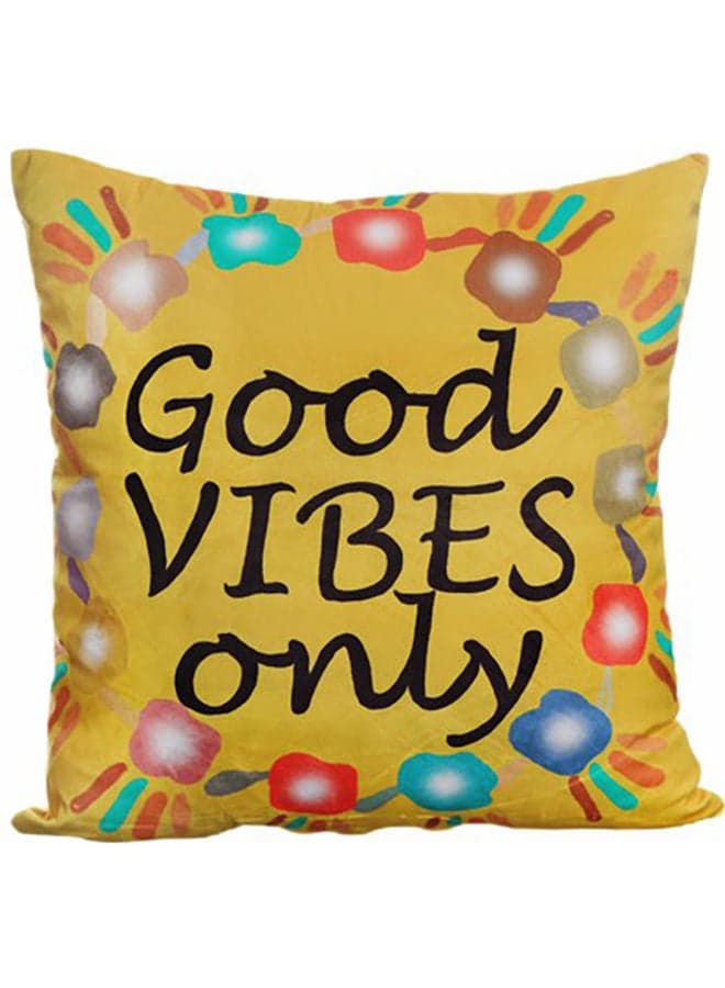 Good Vibes Only Velvet Decorative Cushion Cover Yellow/Multicolour 45x45cm Decorative Pillows