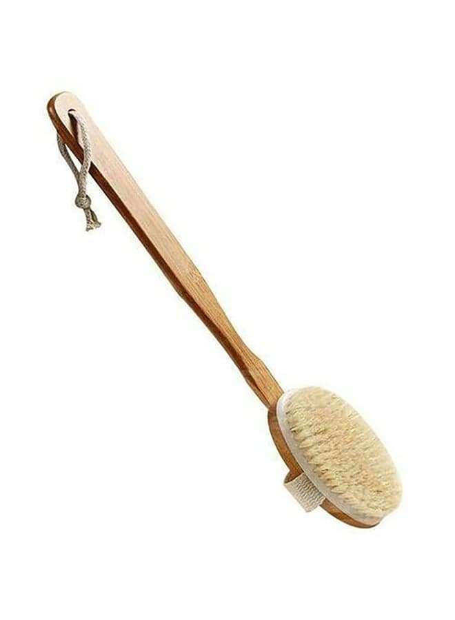 Long Wood Handle Brush With Fibre Bristles Beige Body Scrubs & Exfoliators