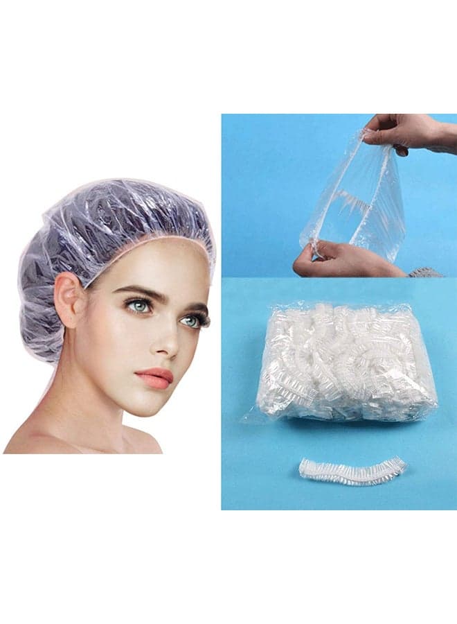 100 Piece Plastic Shower Cap Clear One Size (٣)