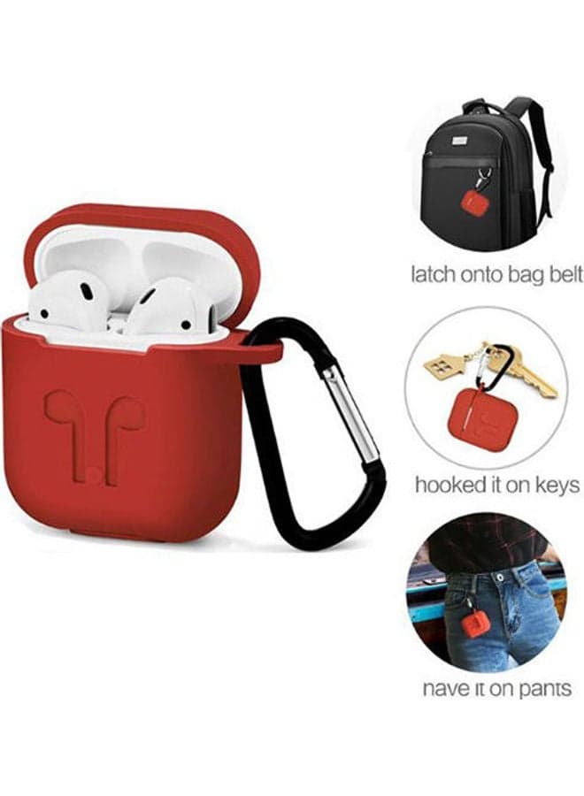Soft Silicone Cover Protector With Dust Plug Anti-Lost Strap For Apple AirPods  Accessories Red (٣)