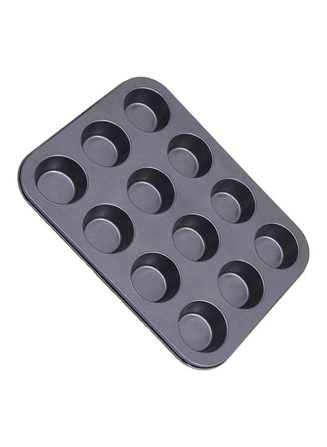 12-Cavity Muffin Cupcake Mold Black 26.5x18.5cm Moulds (٣)