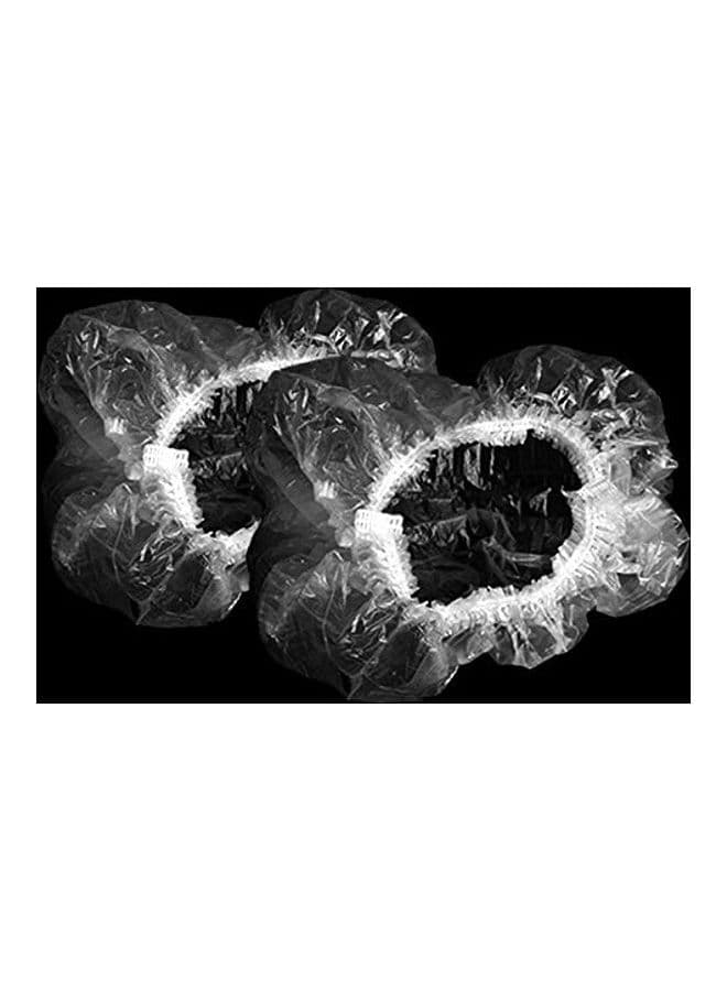 100-Piece Disposable Shower Cap Set Clear/White 50cm Bathing Accessories (٣)