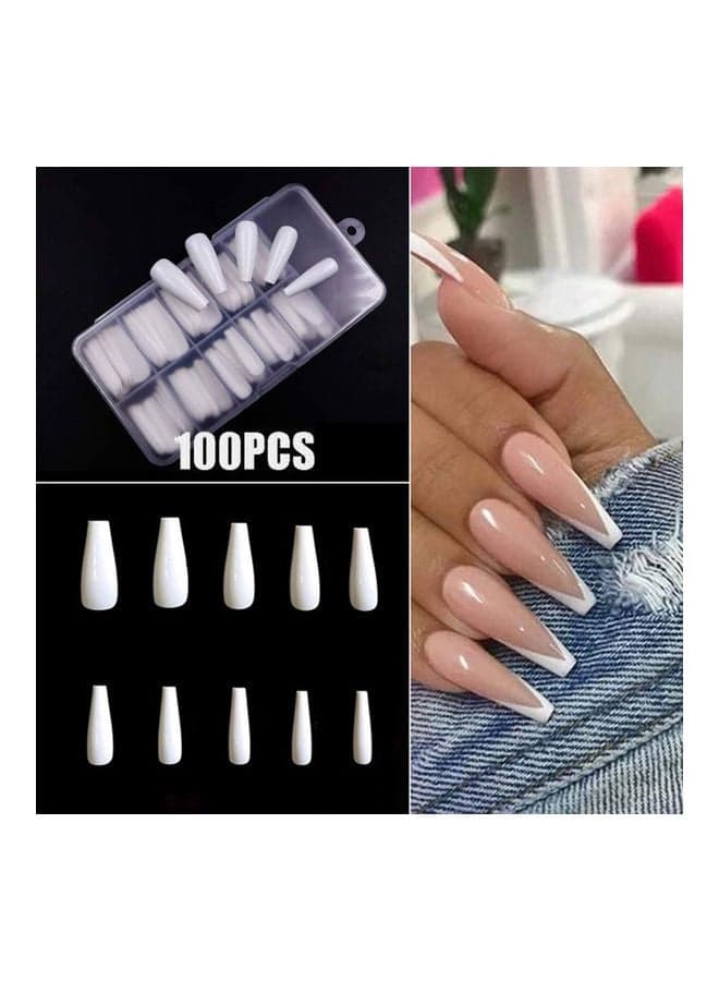 100-Piece Long Fake Nail Tips White Press On False Nails