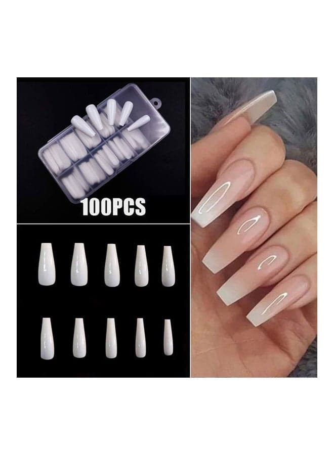 100-Piece Long Fake Nail Tips White Press On False Nails (3)