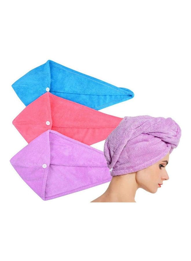 Pack Of 3 Microfiber Hair Towel Wrap Multicolour 65x24cm