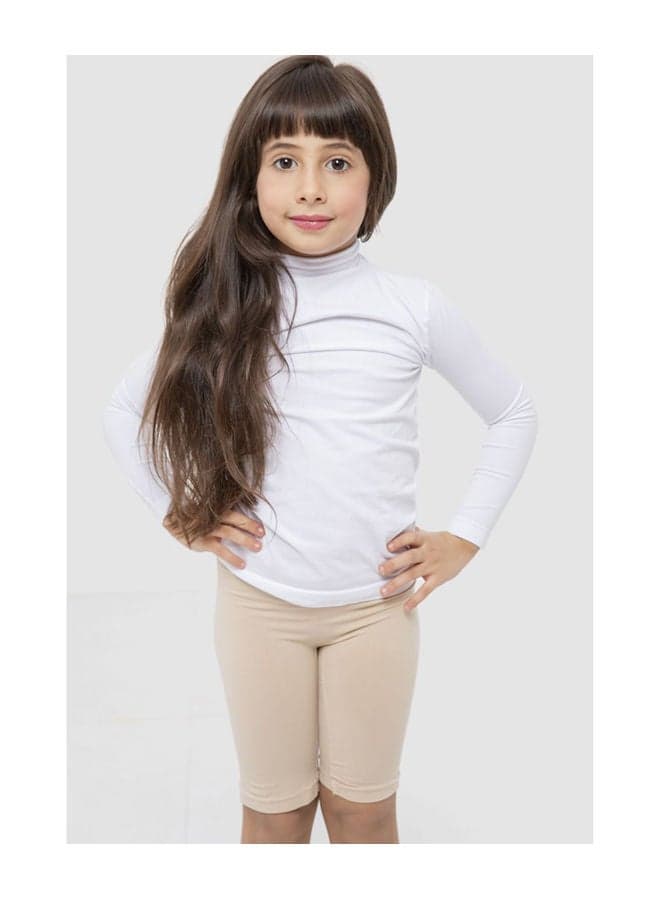 Girls' Long Sleeve High Neck T-Shirt med beige