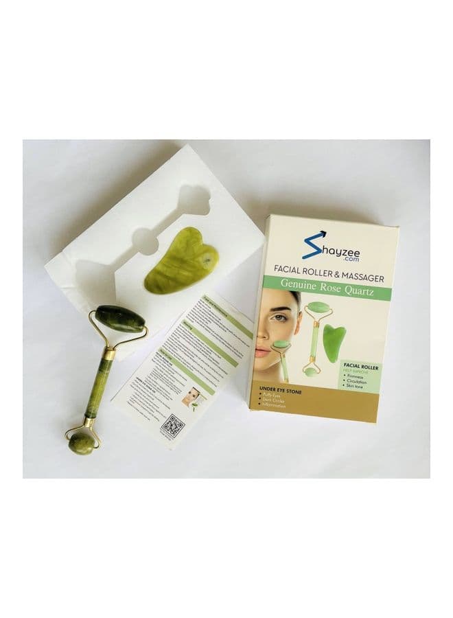 Jade Facial Skin Massager Roller Set Green Face Massagers & Rollers (٥)