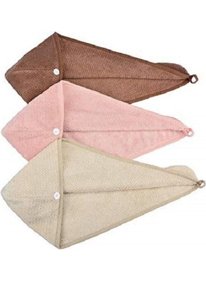 Soft Shower Hair Drying Towels Twist Hair Turban Wrap Drying Cap Great Gift For Long Hair Pack of 3 Multicolour