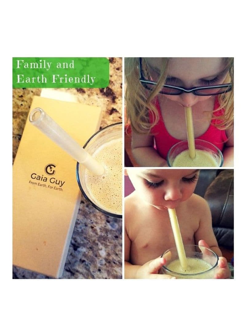 4 Pcs Reusable Glass Straws With Cleaning Brush Transparent 20cm Kitchen Accessories (٥)