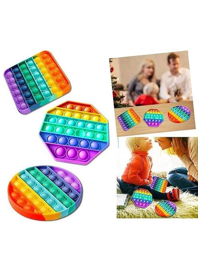 3-Piece Simple Dimple Push Pop Bubble Sensory Stress Relief Fidget Squishy Toy Set 12 x 12 x 1.5cm (١٠)