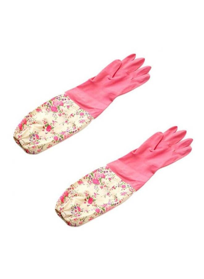 Kitchen Cleaning Gloves Flower Pattern Waterproof Latex Dishwashing Gloves Pink Kitchen & Table Linens