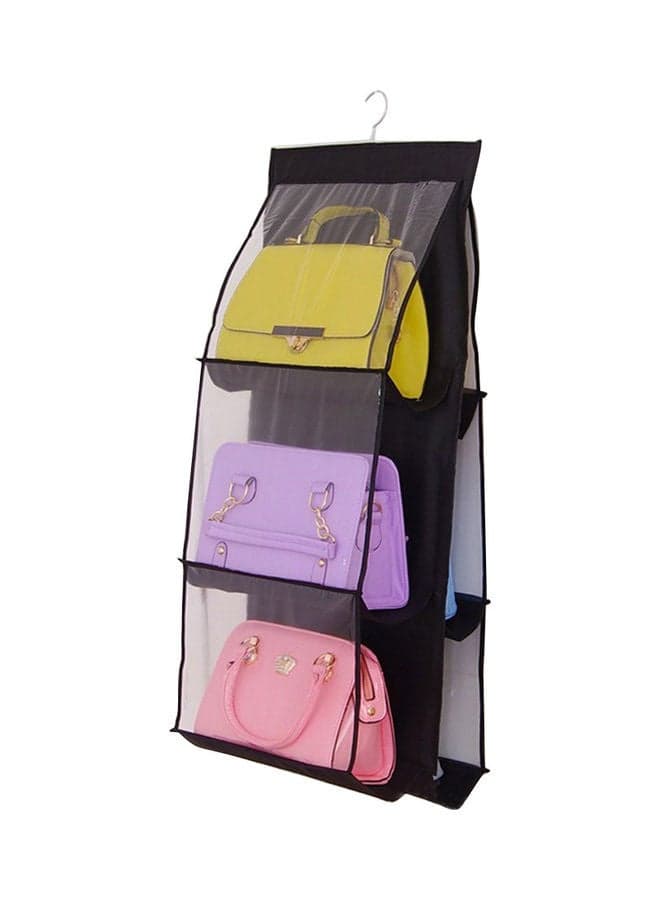 6-Pocket Wardrobe Hanging Handbag Organizer Black/Clear
