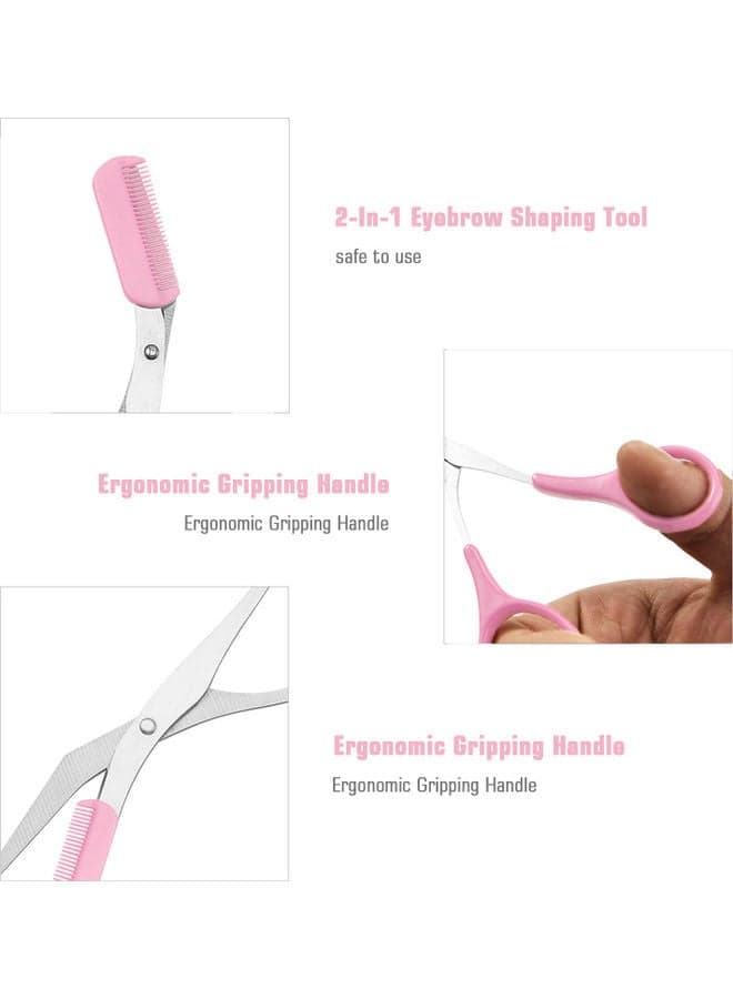 Eyebrow Shaping Scissors Trimmer with Comb Pink/Silver Makeup Tools & Accessories (٥)