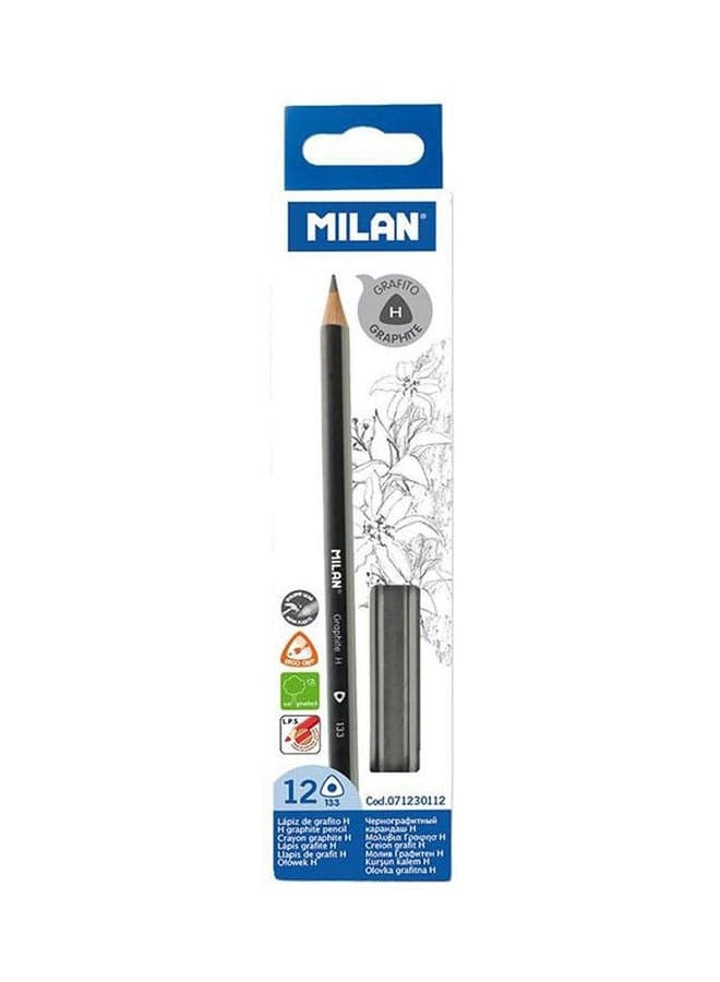 Box Of 12 Triangular H Pencils Black Erasers