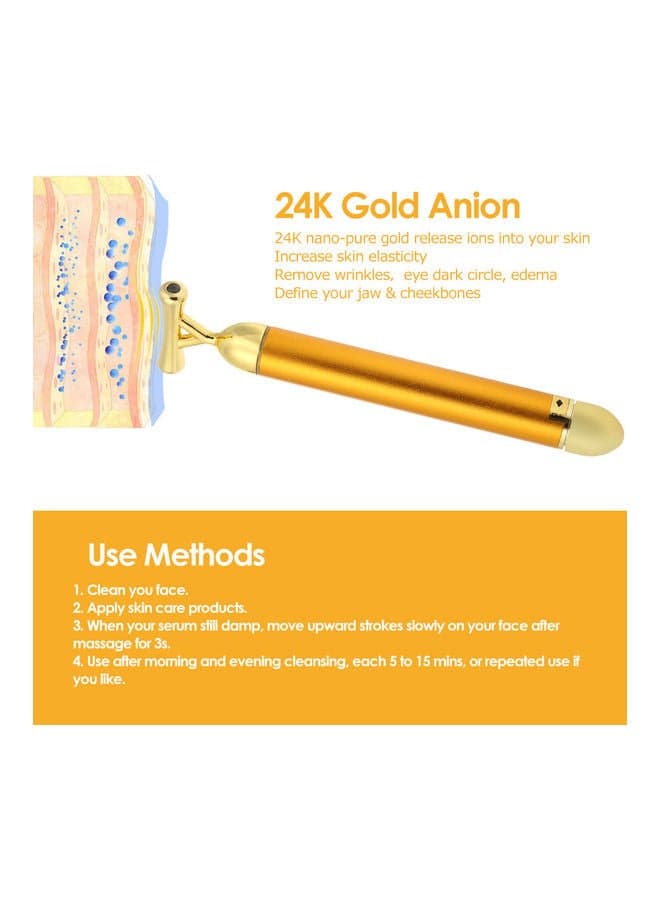 Anti-Aging High Frequency Vibration 24K Gold Plated Energy Beauty Bar Massager Golden 18 X 4 X 6.5cm (6)