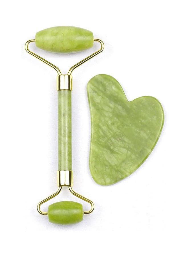 Jade Roller With Gua Sha Face Roller Tools Set Green 14x4.5cm