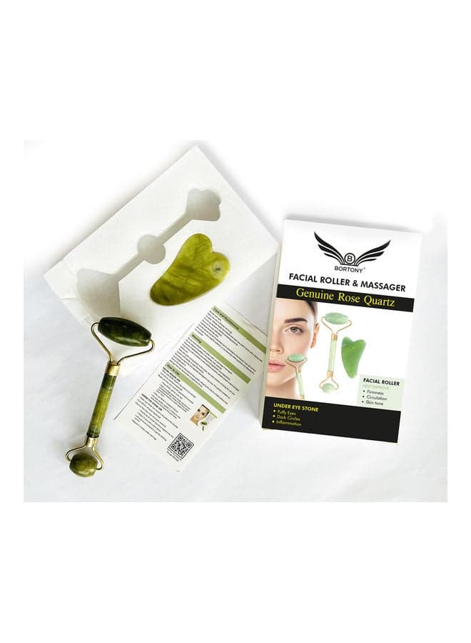Jade Roller With Gua Sha Face Roller Tools Set Green 14x4.5cm Face Massagers & Rollers (٥)