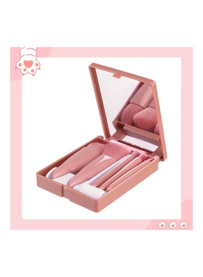 5-Piece Makeup Brush Set With Storage Bag Pink Makeup Tool Cleaners (٦)