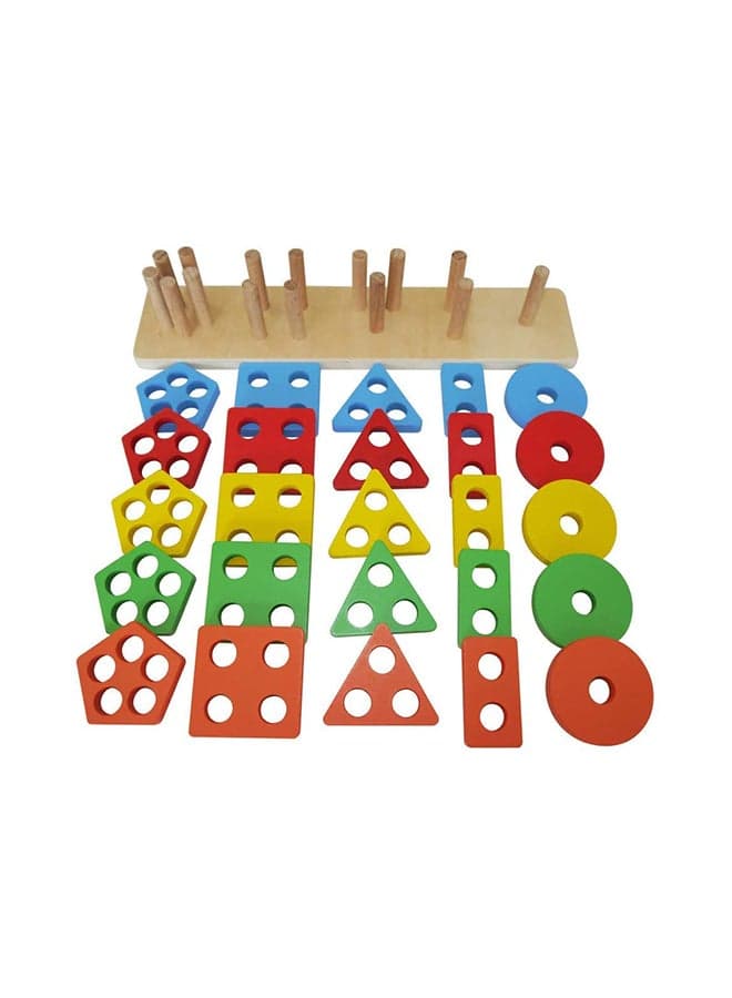 Wooden Geometric Shape Stacking Blocks Multicolored Toy For Upto 12 Months 37x7.5x8cm Stacking & Nesting Toys