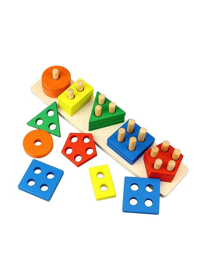 Wooden Geometric Shape Stacking Blocks Multicolored Toy For Upto 12 Months 37x7.5x8cm Stacking & Nesting Toys (٤)