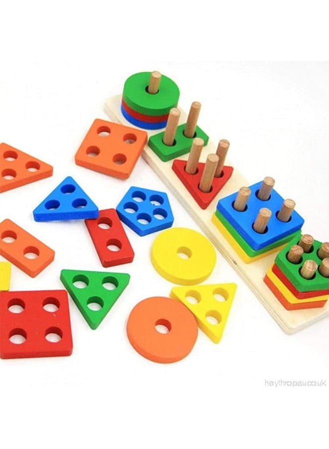 Wooden Geometric Shape Stacking Blocks Multicolored Toy For Upto 12 Months 37x7.5x8cm Stacking & Nesting Toys (٥)