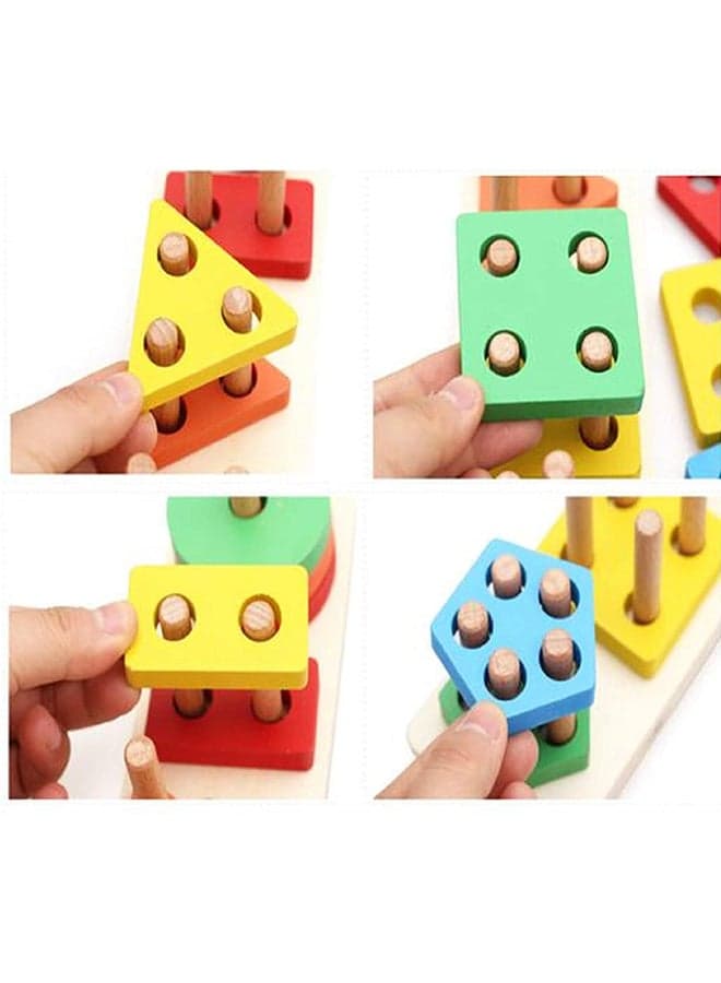 Wooden Geometric Shape Stacking Blocks Multicolored Toy For Upto 12 Months 37x7.5x8cm Stacking & Nesting Toys (٦)