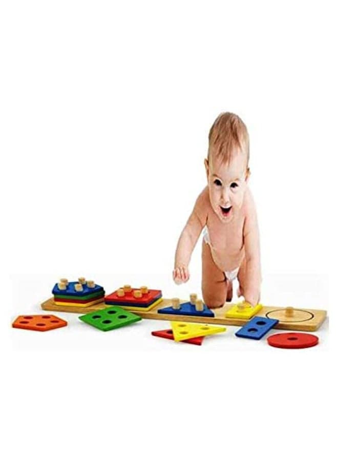 Wooden Geometric Shape Stacking Blocks Multicolored Toy For Upto 12 Months 37x7.5x8cm Stacking & Nesting Toys (٩)