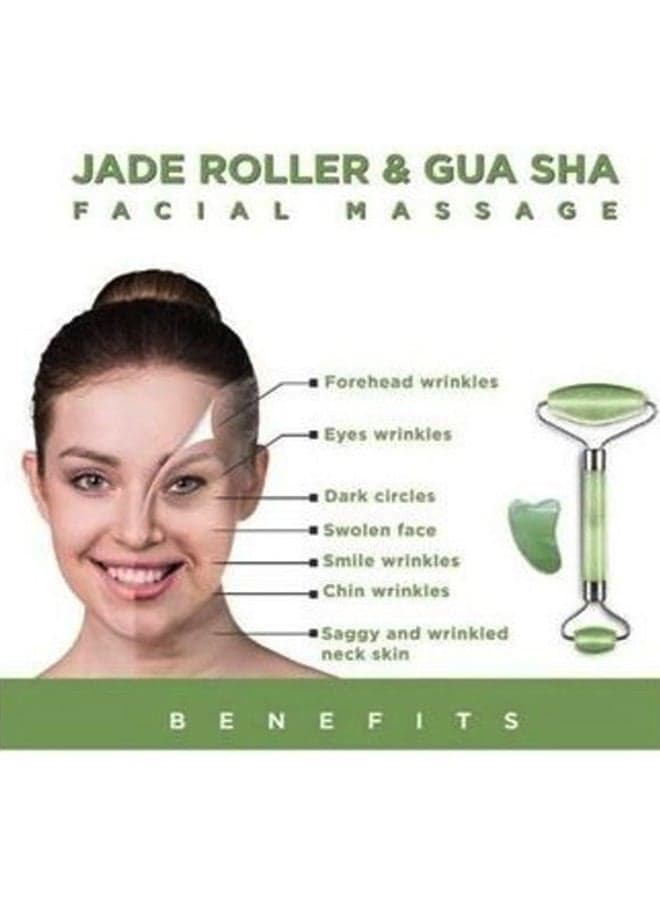 Jade Roller Massager With Facial Tool Set Green Face Massagers & Rollers (٣)