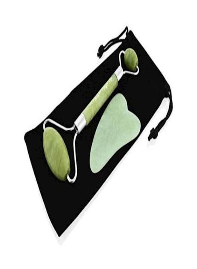 2-Piece Jade Roller Massager With Facial Tool Set Green Face Massagers & Rollers (٥)