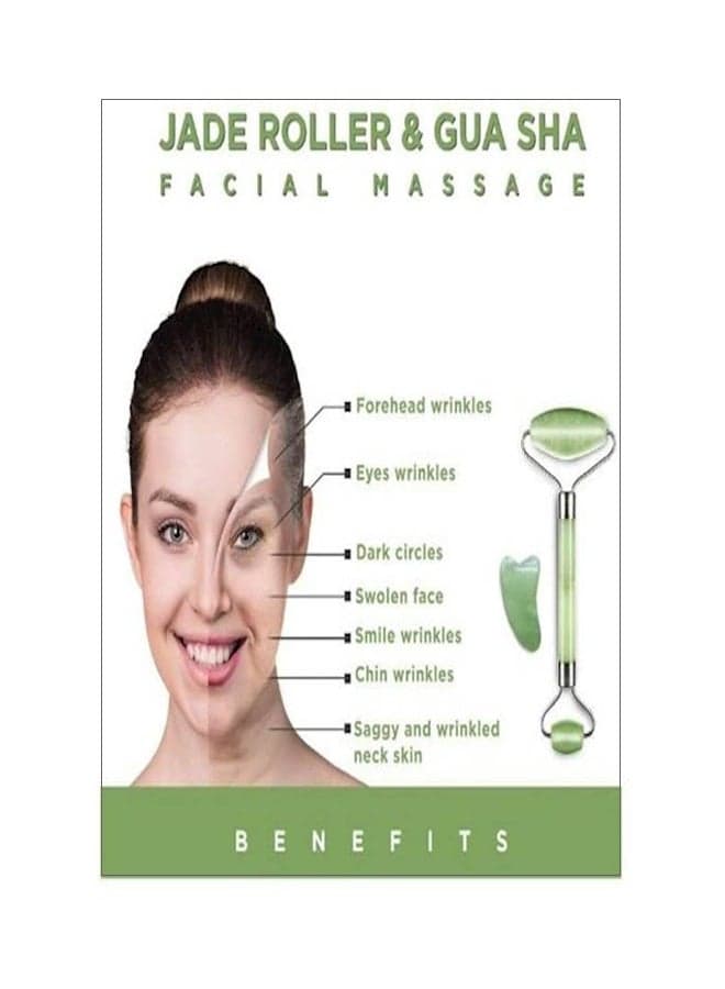 2-Piece Jade Roller Massager With Facial Tool Set Green Face Massagers & Rollers (٤)