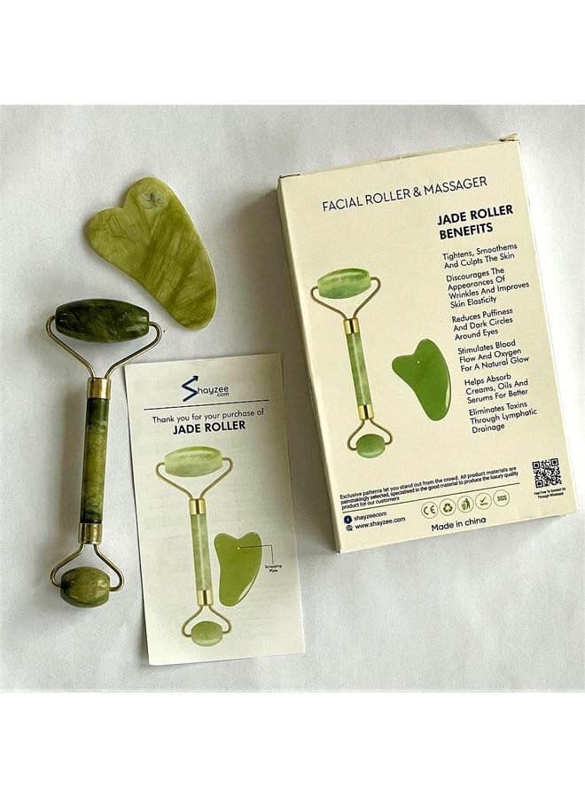 Jade Roller Massager With Facial Tool Set Green Face Massagers & Rollers (٤)