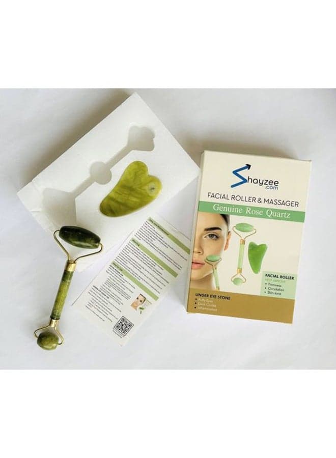 Jade Roller Massager With Facial Tool Set Green Face Massagers & Rollers (٥)