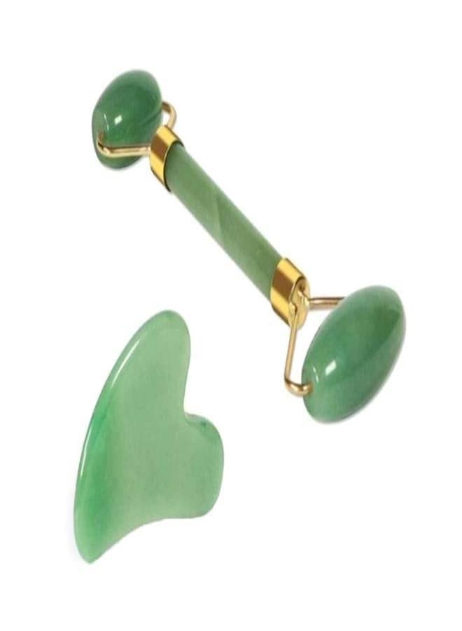 2-Piece Jade Roller Massager With Facial Tool Set Green Face Massagers & Rollers