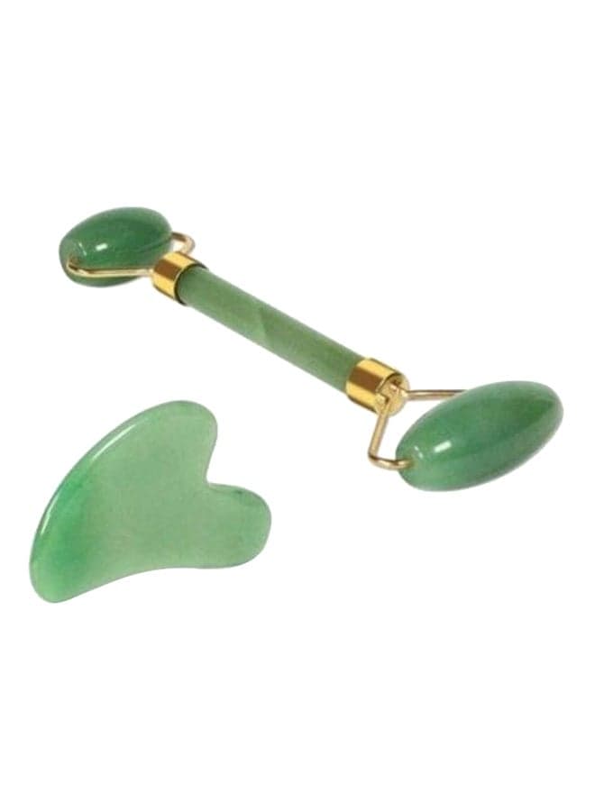 Jade Roller Massager With Facial Tool Set Green