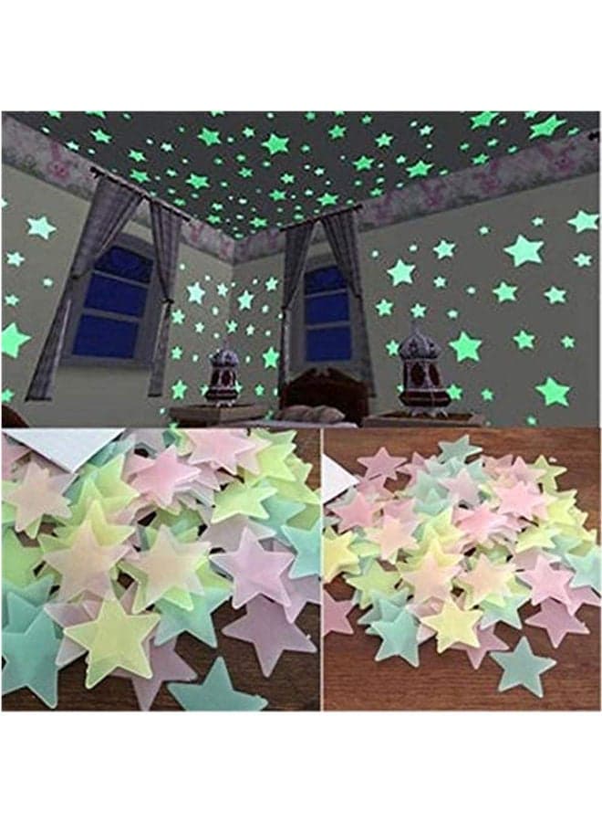 100PCs Luminous Plastic 3D Stars Glow in the Dark wall stickers Multicolour 3x3cm Wall Stickers & Murals