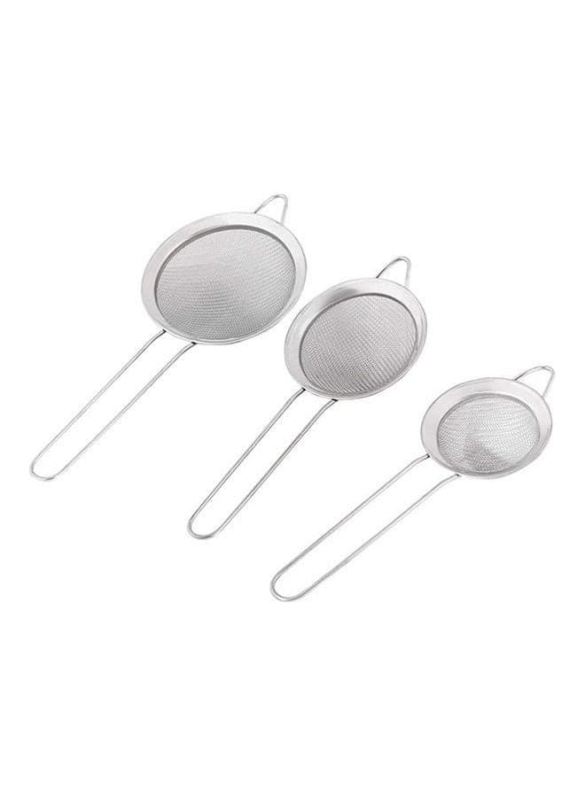 Metal Tea Strainer Set 3 Pcs Silver Colanders & Food Strainers
