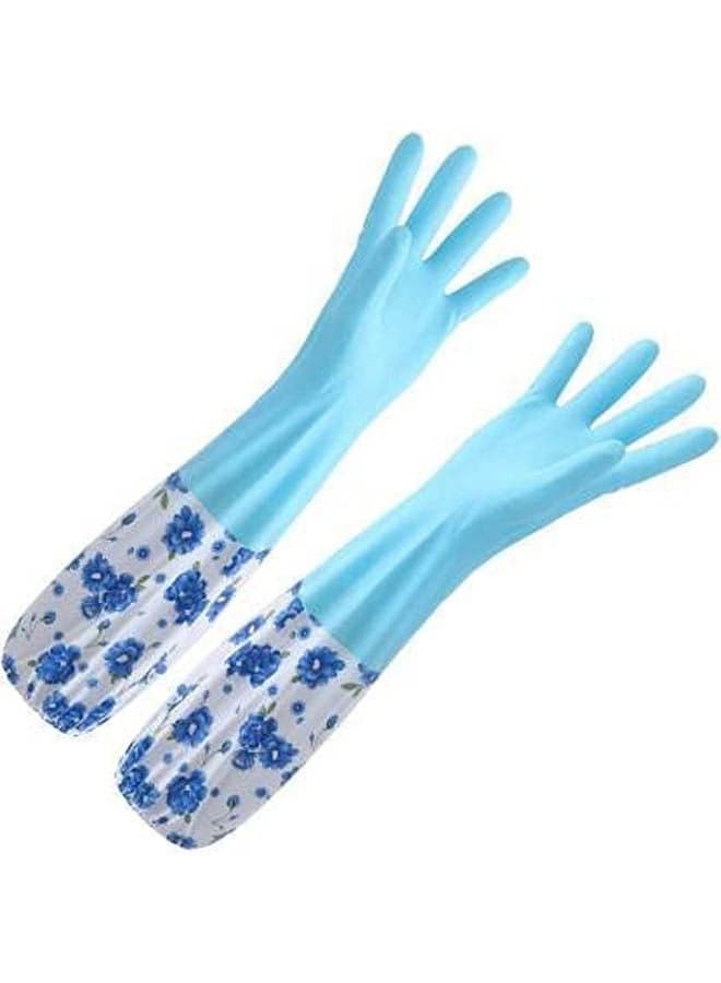 Housework Cleaning Latex Rubber Gloves Cuff Winter Velvet Lining Dishwashing Long Waterproof Insulated Kitchen Blue Largecm Kitchen Accessories