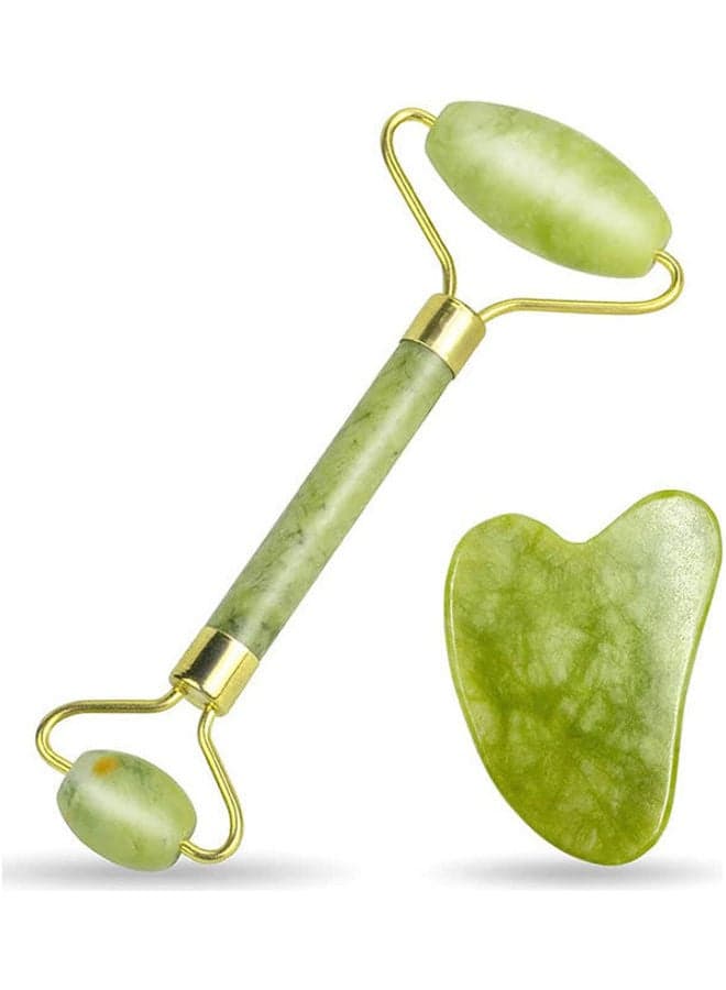 Gua Sha Facial Tools Set and Jade Roller for Face green 5.5x2.2x1.5cm