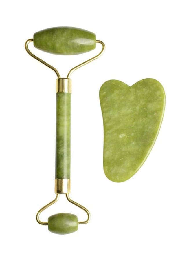 2 In 1 Jade Roller And Gua Sha Set 100% All-Natural Jade Facial Roller For Facial Massage, Face Lift, Anti-Wrinkles Green Face Massagers & Rollers