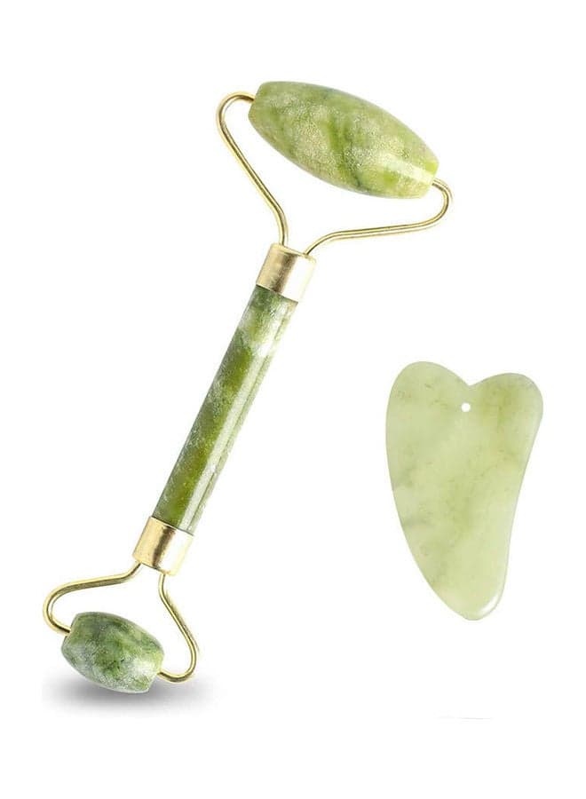 2 Pieces Jade Roller And Gua Sha Sc Massage Tools Green